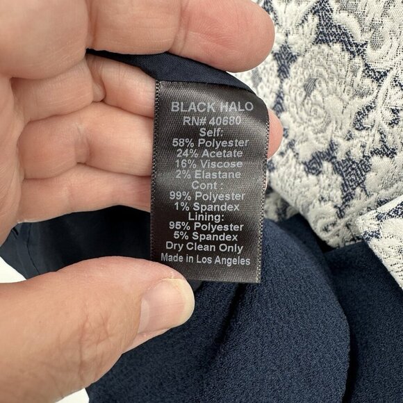 BLACK HALO dress shift sheat mini peplum floral brocade career business blue 2 - Picture 8 of 8